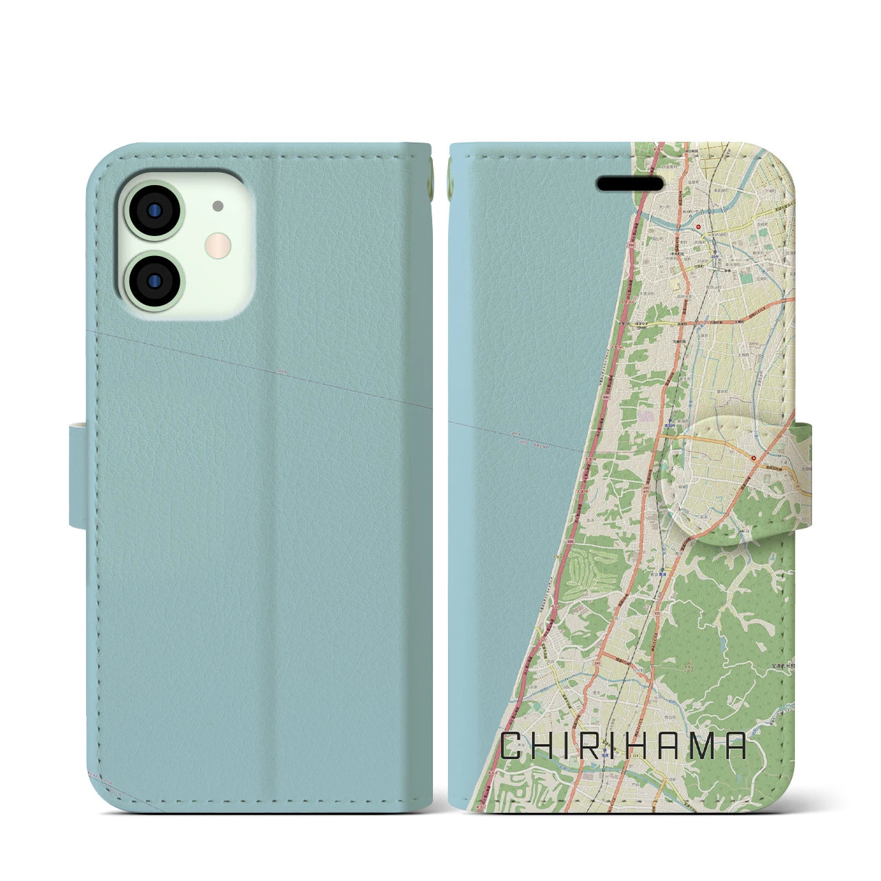 【千里浜(石川県)】地図柄iPhoneケース(手帳タイプ)ナチュラル・iPhone 12 mini 用