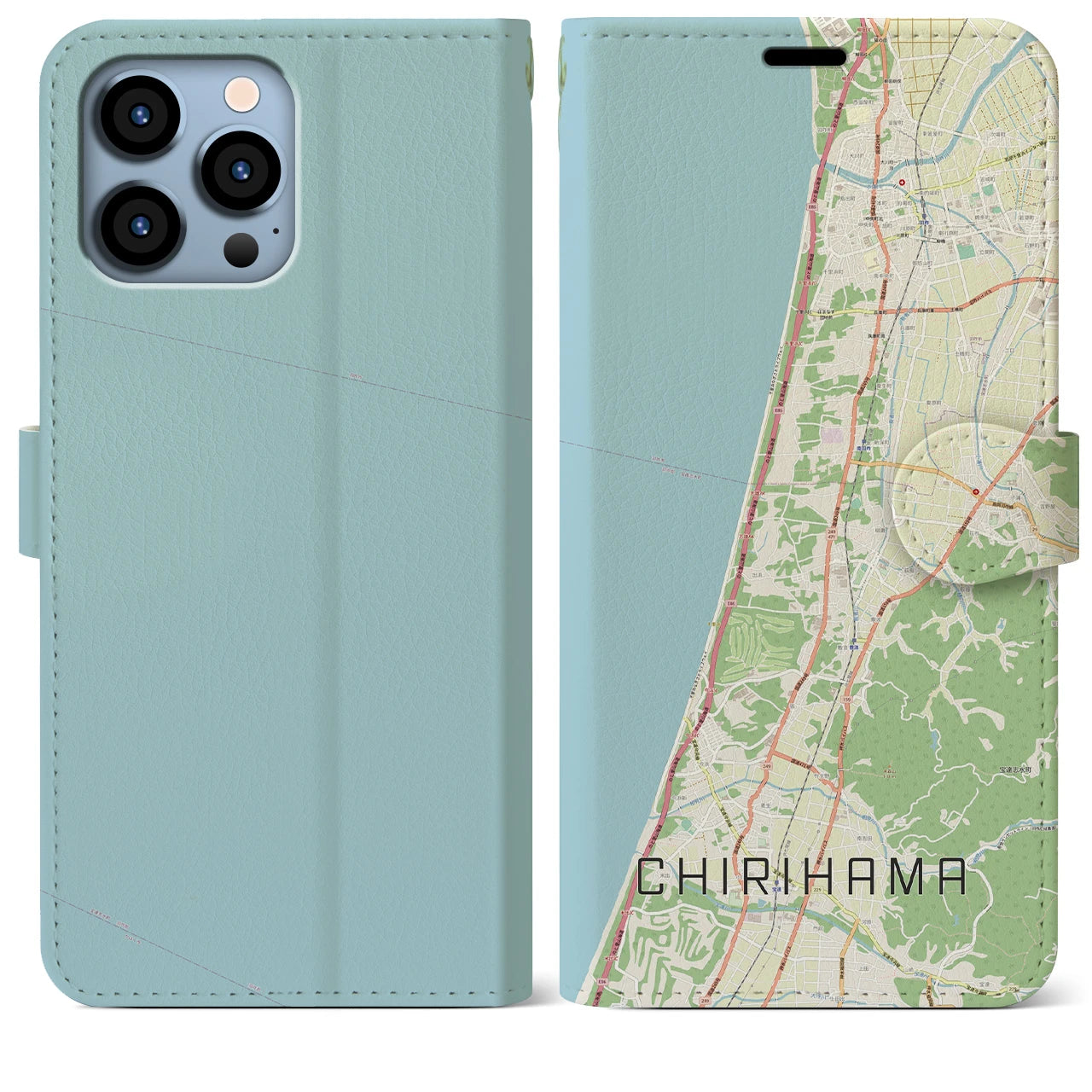【千里浜(石川県)】地図柄iPhoneケース(手帳タイプ)ナチュラル・iPhone 13 Pro Max 用