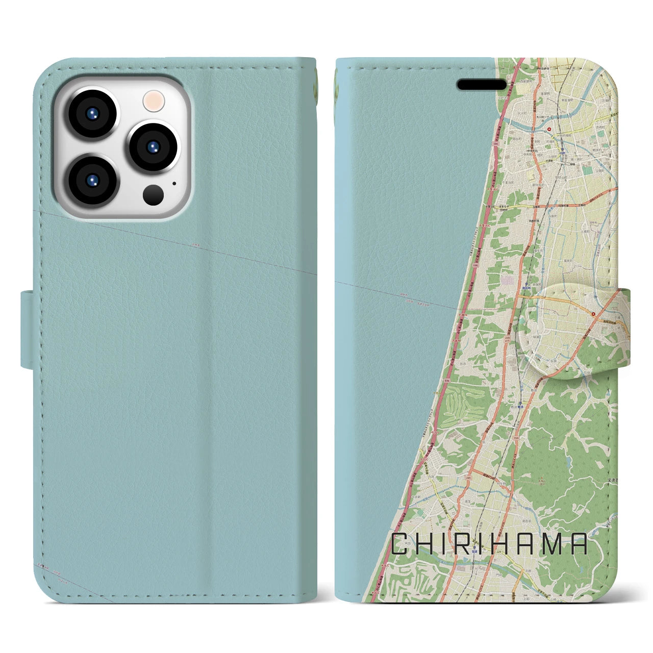 【千里浜(石川県)】地図柄iPhoneケース(手帳タイプ)ナチュラル・iPhone 13 Pro 用