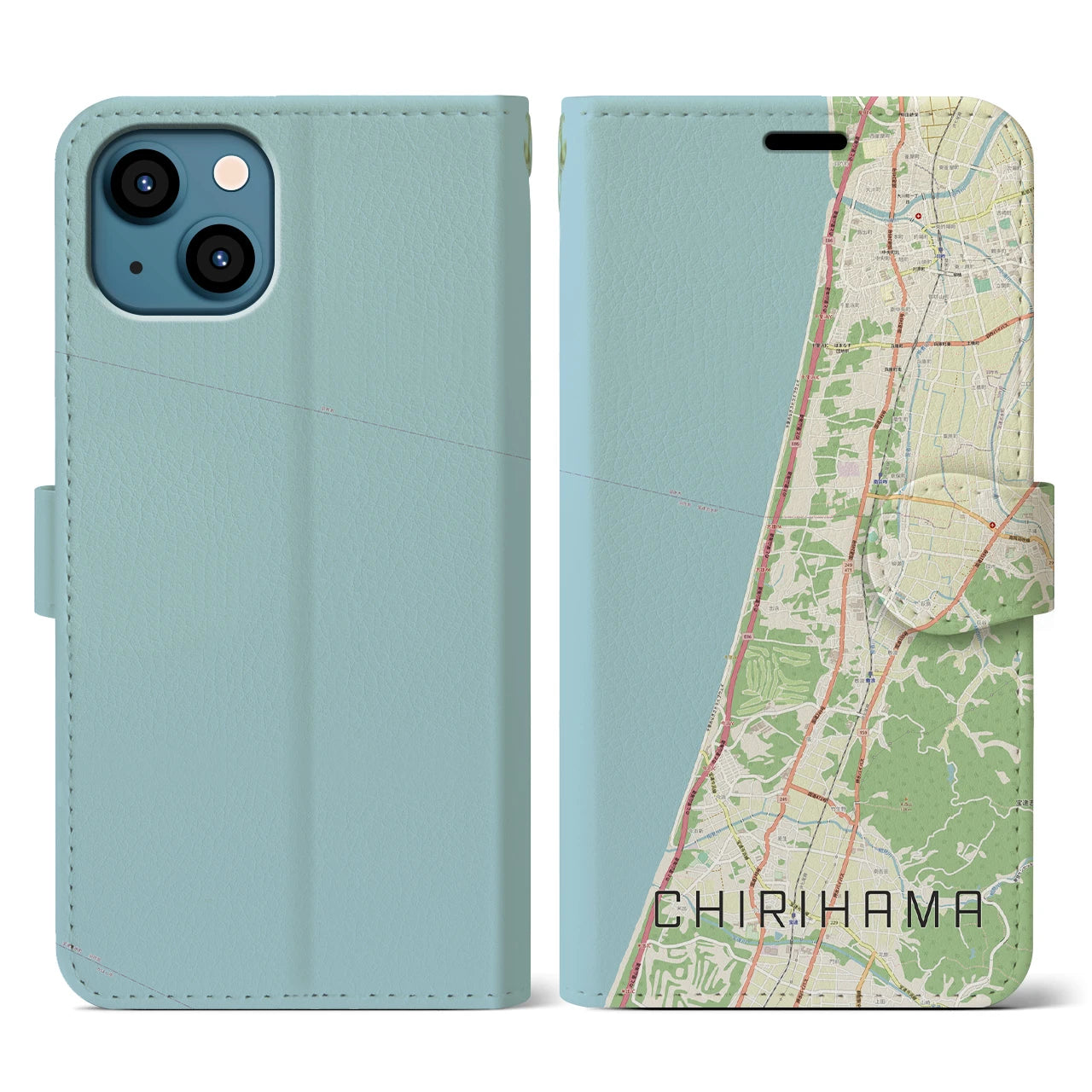 【千里浜(石川県)】地図柄iPhoneケース(手帳タイプ)ナチュラル・iPhone 13 用