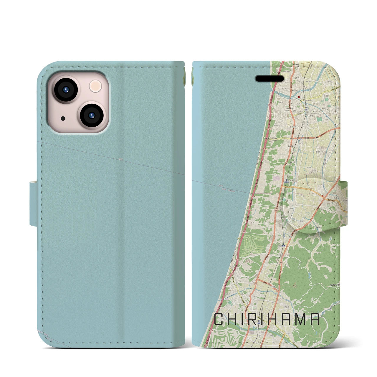 【千里浜(石川県)】地図柄iPhoneケース(手帳タイプ)ナチュラル・iPhone 13 mini 用