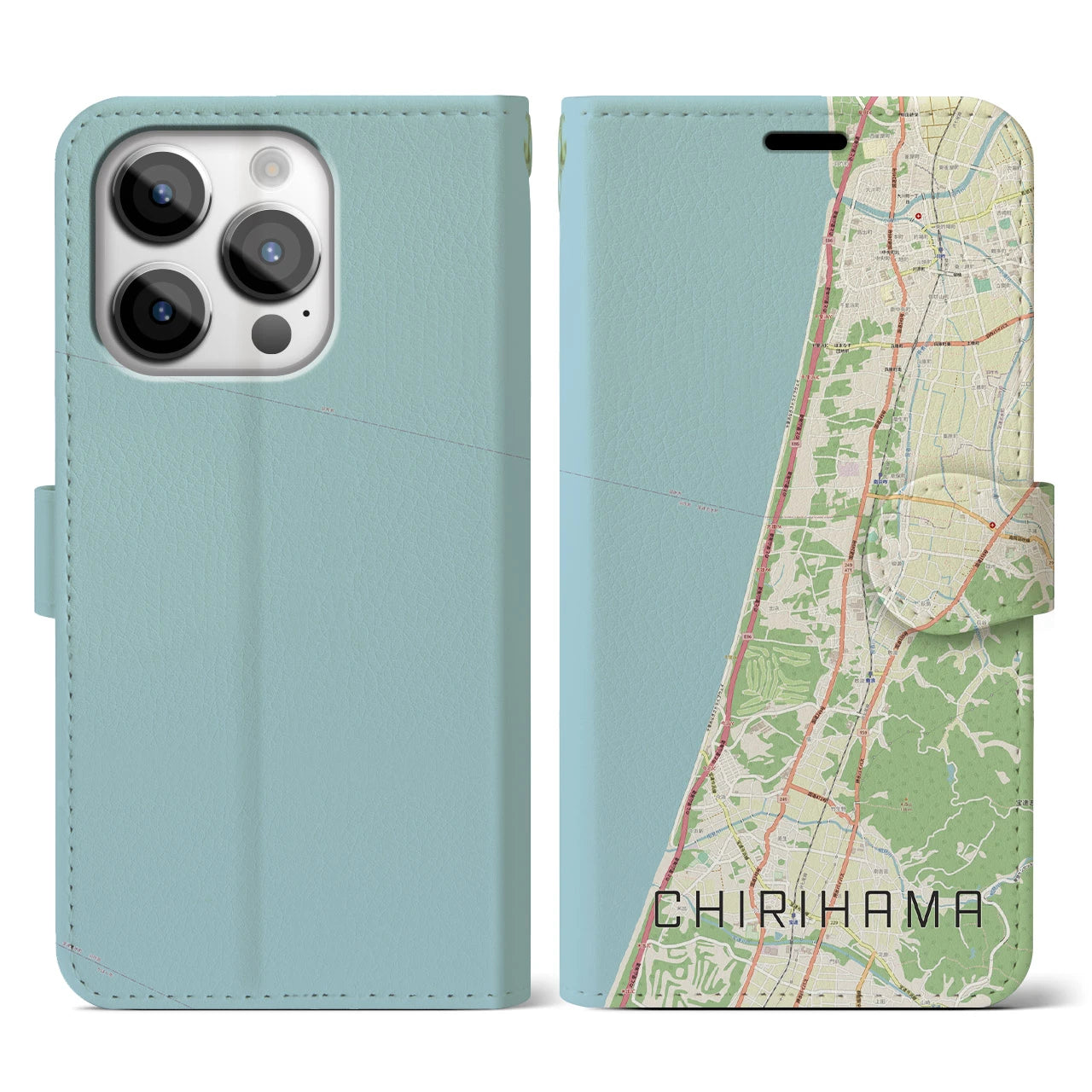 【千里浜(石川県)】地図柄iPhoneケース(手帳タイプ)ナチュラル・iPhone 14 Pro 用