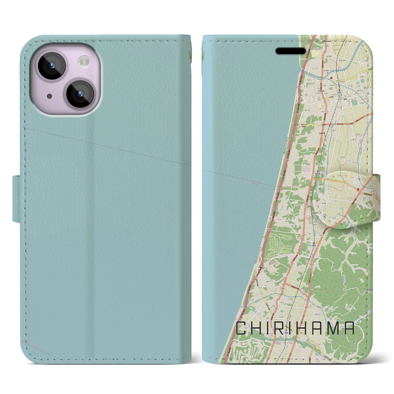 【千里浜(石川県)】地図柄iPhoneケース(手帳タイプ)ナチュラル・iPhone 14 用
