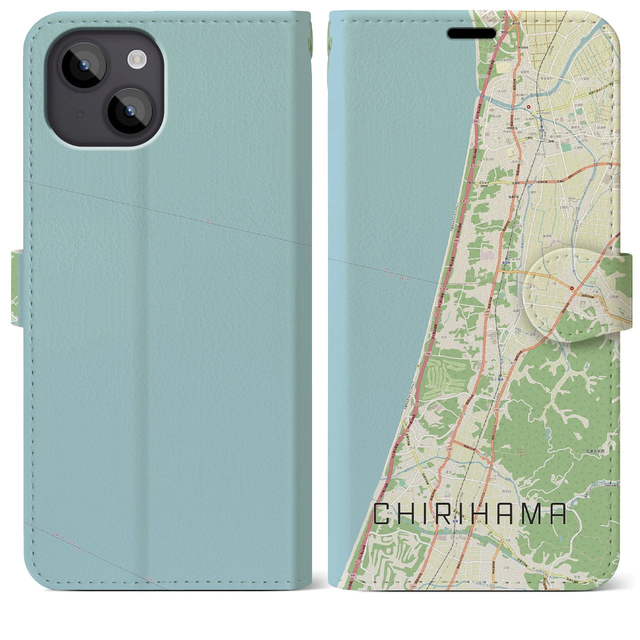 【千里浜(石川県)】地図柄iPhoneケース(手帳タイプ)ナチュラル・iPhone 14 Plus 用