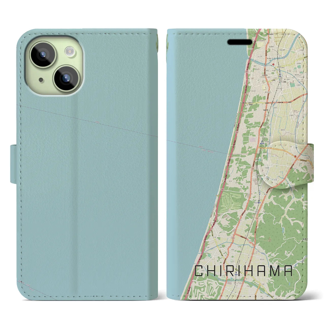 【千里浜(石川県)】地図柄iPhoneケース(手帳タイプ)ナチュラル・iPhone 15 用