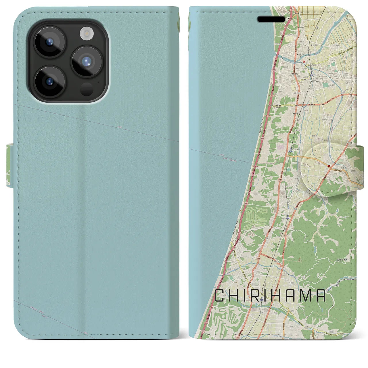 【千里浜(石川県)】地図柄iPhoneケース(手帳タイプ)ナチュラル・iPhone 15 Pro Max 用
