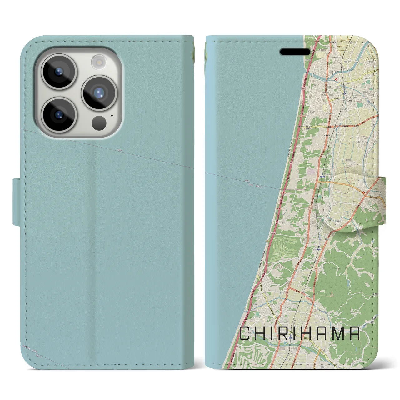 【千里浜(石川県)】地図柄iPhoneケース(手帳タイプ)ナチュラル・iPhone 15 Pro 用