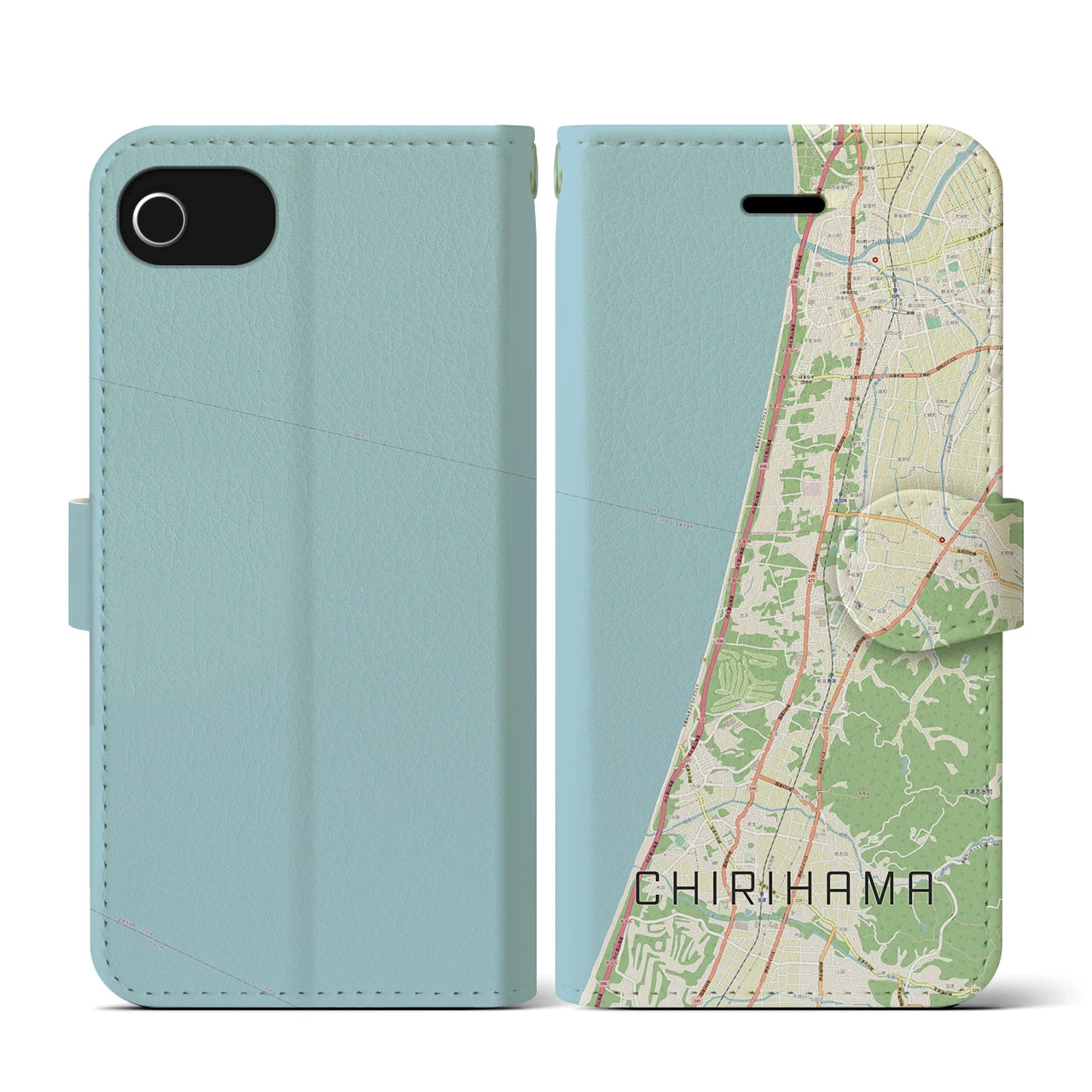 【千里浜(石川県)】地図柄iPhoneケース(手帳タイプ)ナチュラル・iPhone SE(第3 / 第2世代) / 8 / 7 / 6s / 6 用