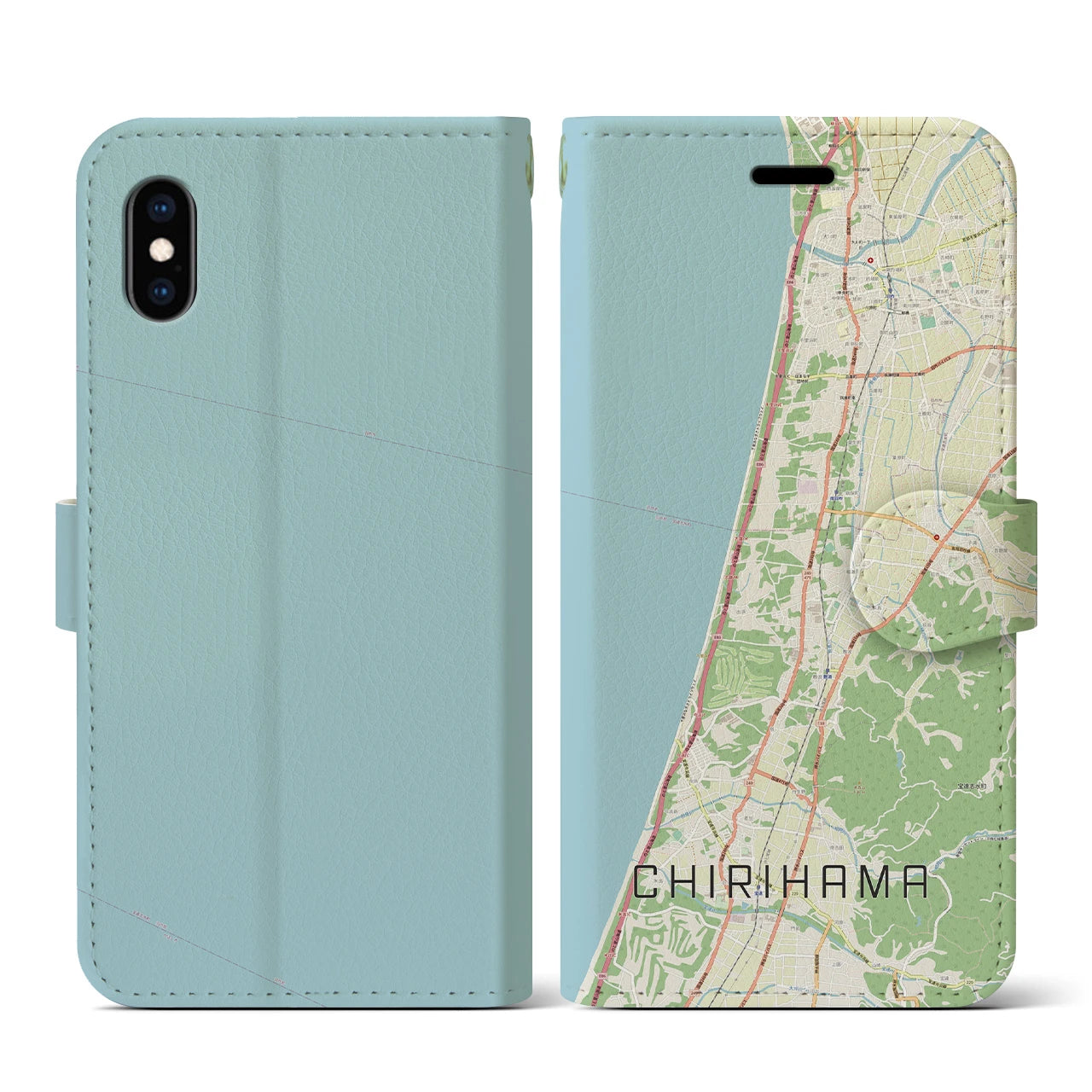 【千里浜(石川県)】地図柄iPhoneケース(手帳タイプ)ナチュラル・iPhone XS / X 用