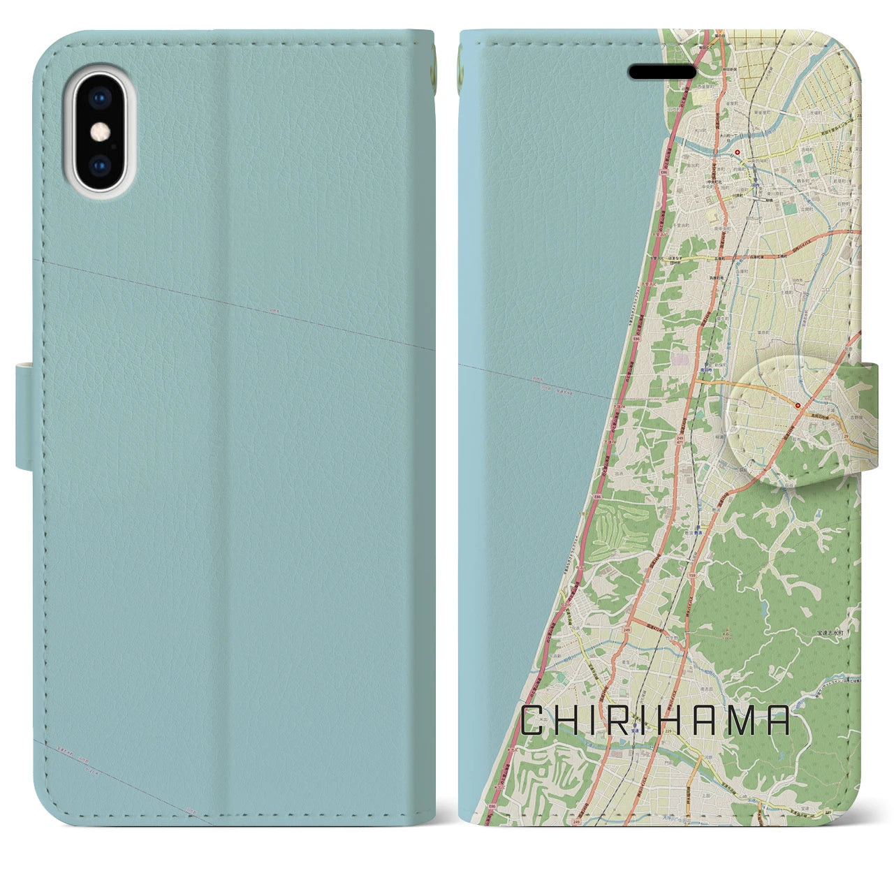 【千里浜(石川県)】地図柄iPhoneケース(手帳タイプ)ナチュラル・iPhone XS Max 用