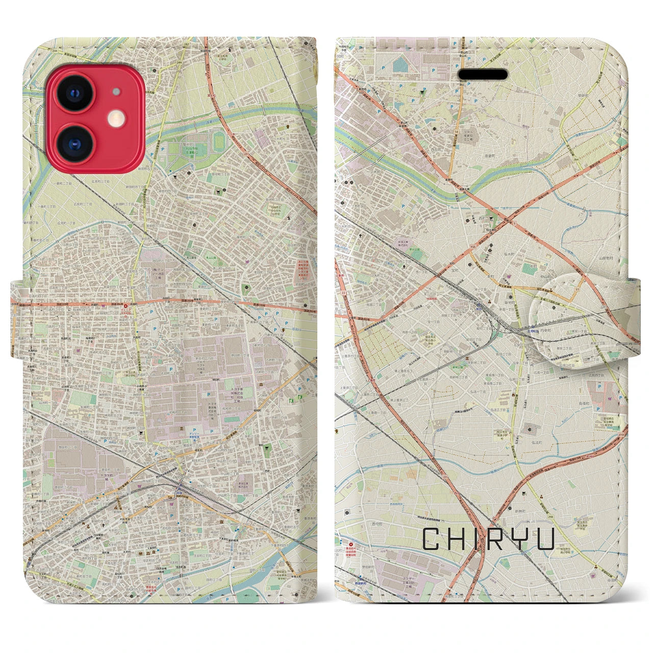 【知立(愛知県)】地図柄iPhoneケース(手帳タイプ)ナチュラル・iPhone 11 用