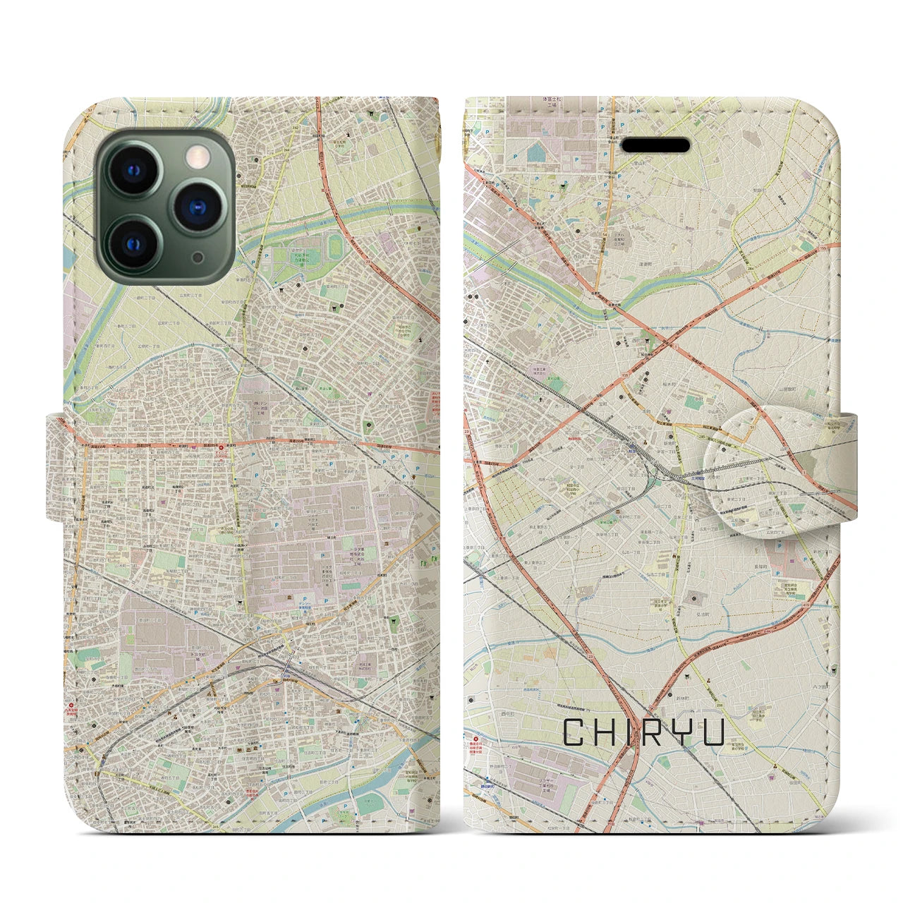 【知立(愛知県)】地図柄iPhoneケース(手帳タイプ)ナチュラル・iPhone 11 Pro 用