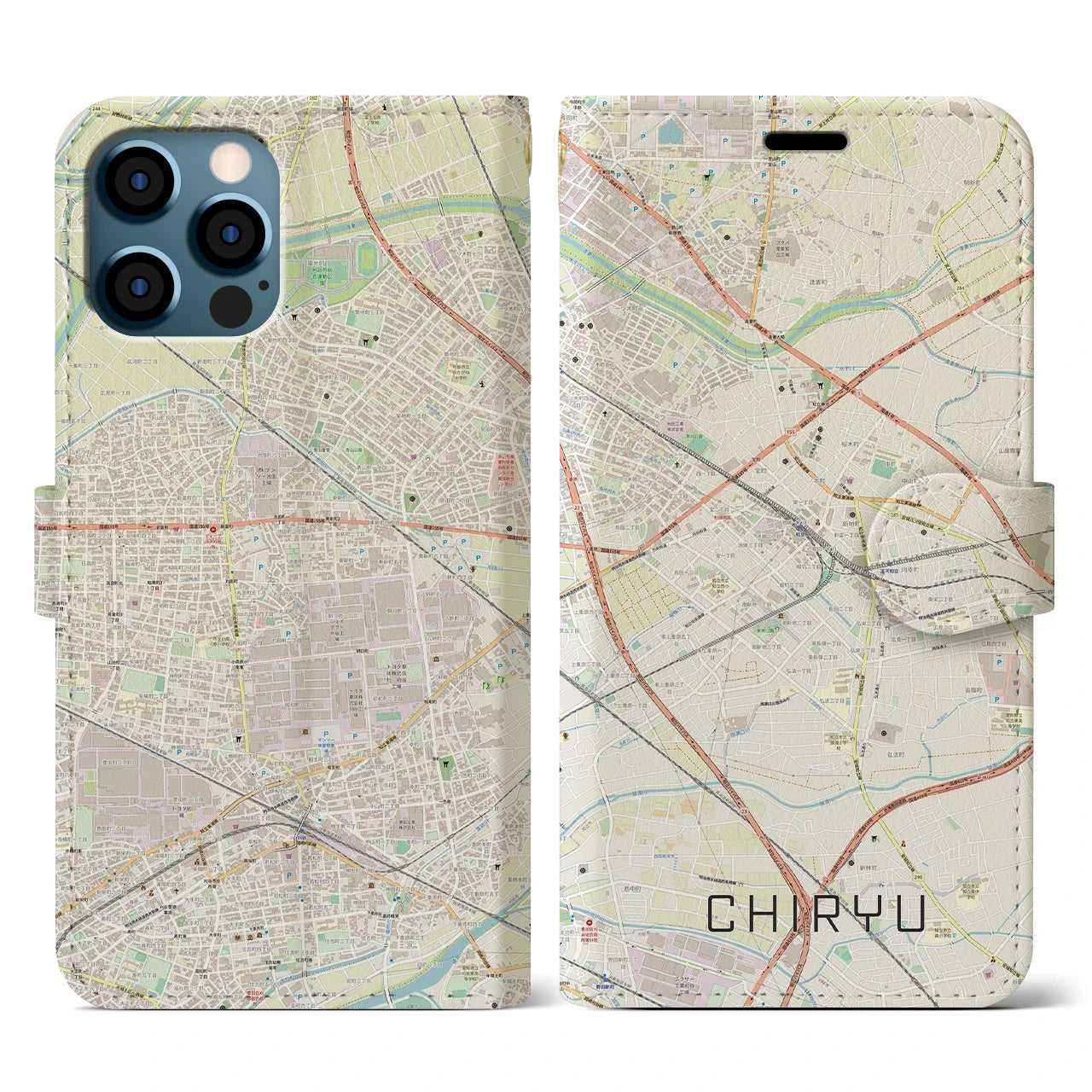 【知立(愛知県)】地図柄iPhoneケース(手帳タイプ)ナチュラル・iPhone 12 / 12 Pro 用