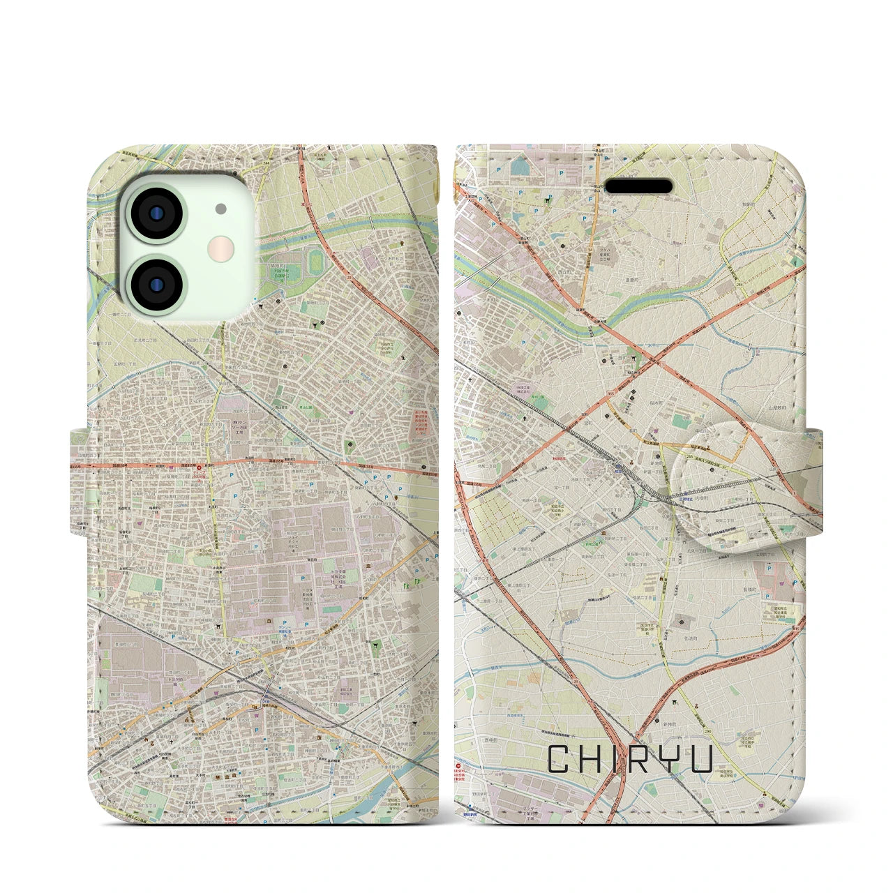 【知立(愛知県)】地図柄iPhoneケース(手帳タイプ)ナチュラル・iPhone 12 mini 用