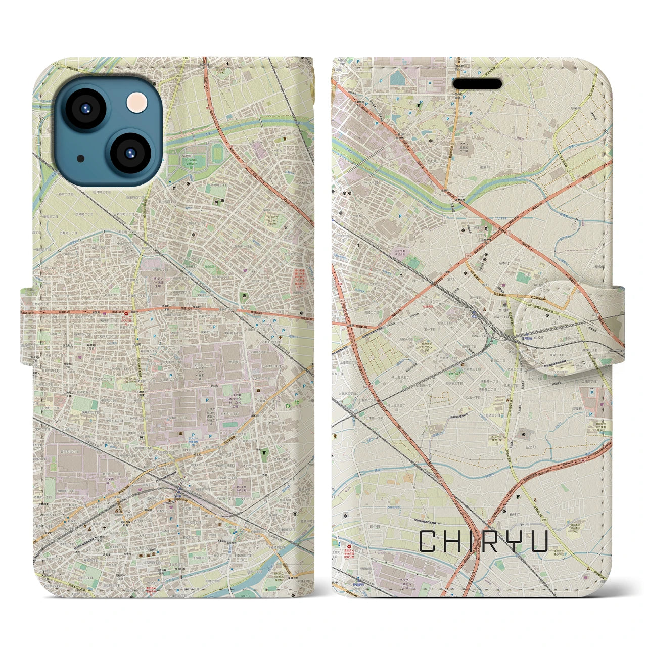 【知立(愛知県)】地図柄iPhoneケース(手帳タイプ)ナチュラル・iPhone 13 用