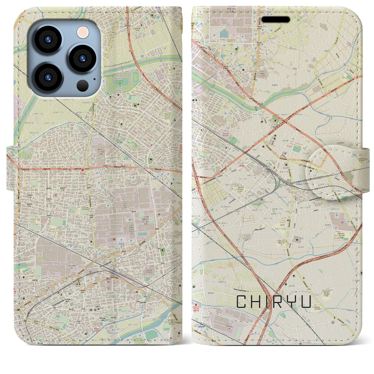 【知立(愛知県)】地図柄iPhoneケース(手帳タイプ)ナチュラル・iPhone 13 Pro Max 用