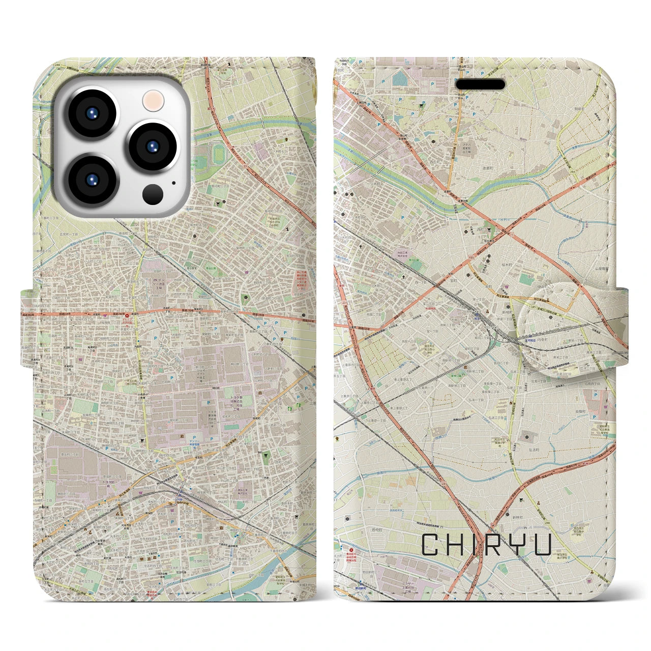 【知立(愛知県)】地図柄iPhoneケース(手帳タイプ)ナチュラル・iPhone 13 Pro 用