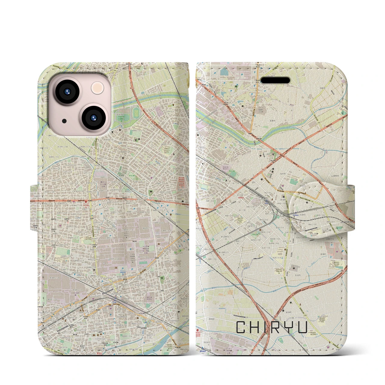 【知立(愛知県)】地図柄iPhoneケース(手帳タイプ)ナチュラル・iPhone 13 mini 用