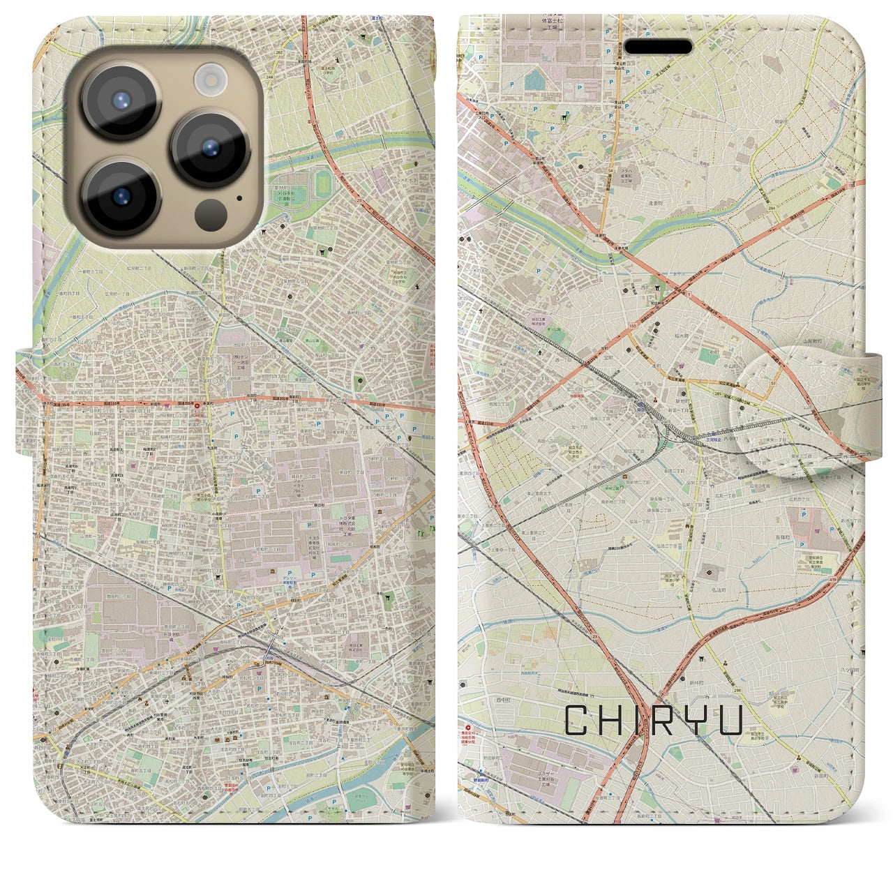 【知立(愛知県)】地図柄iPhoneケース(手帳タイプ)ナチュラル・iPhone 14 Pro Max 用