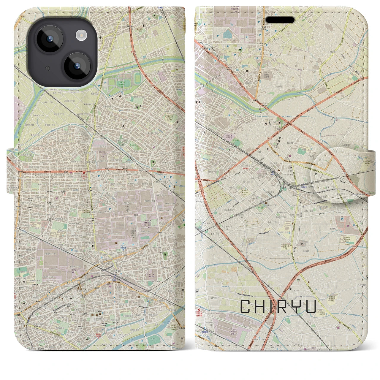 【知立(愛知県)】地図柄iPhoneケース(手帳タイプ)ナチュラル・iPhone 14 Plus 用