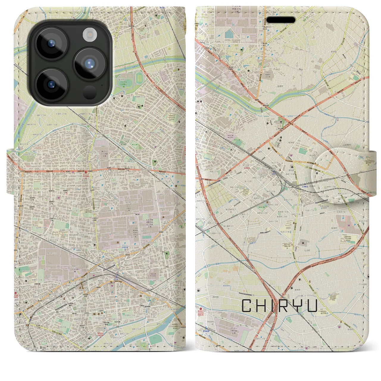 【知立(愛知県)】地図柄iPhoneケース(手帳タイプ)ナチュラル・iPhone 15 Pro Max 用