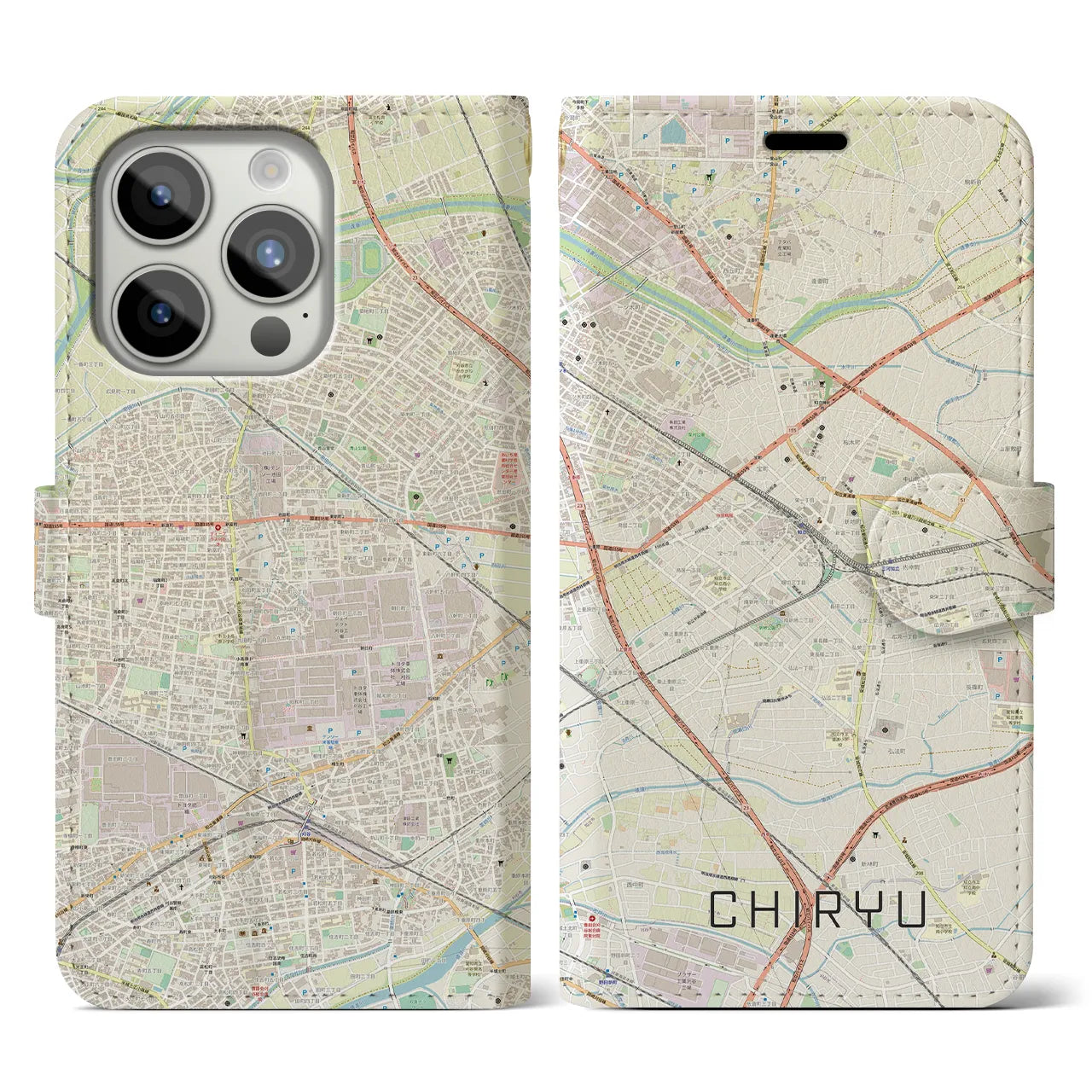 【知立(愛知県)】地図柄iPhoneケース(手帳タイプ)ナチュラル・iPhone 15 Pro 用