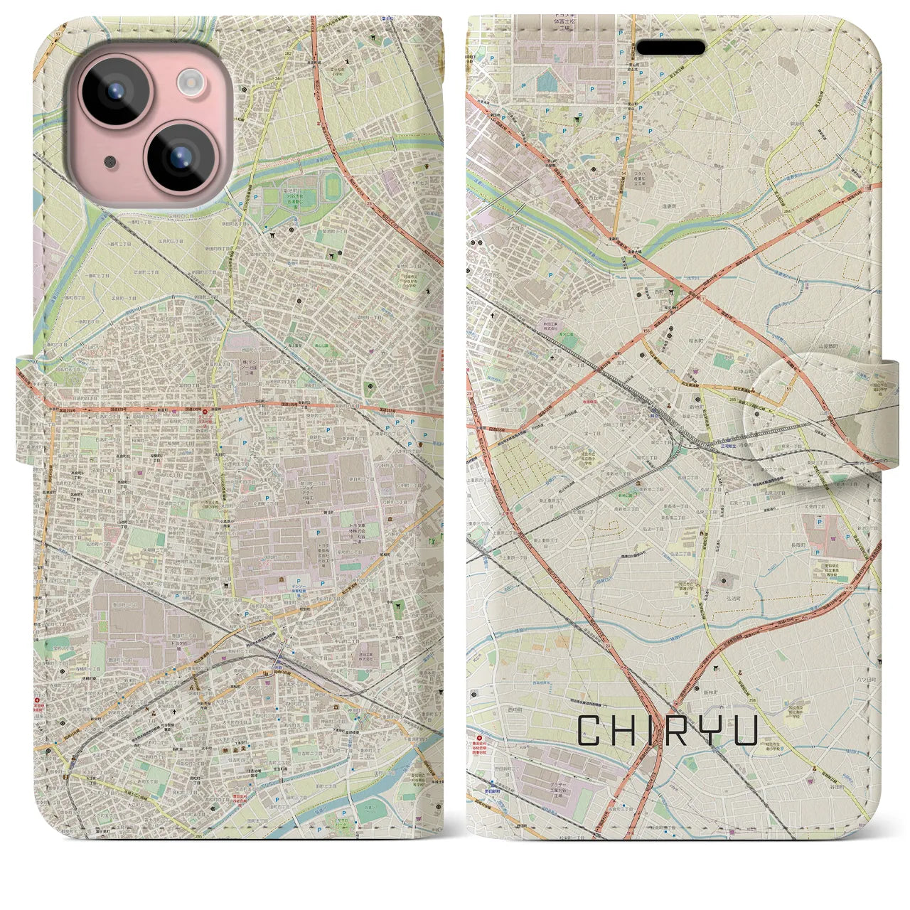 【知立(愛知県)】地図柄iPhoneケース(手帳タイプ)ナチュラル・iPhone 15 Plus 用
