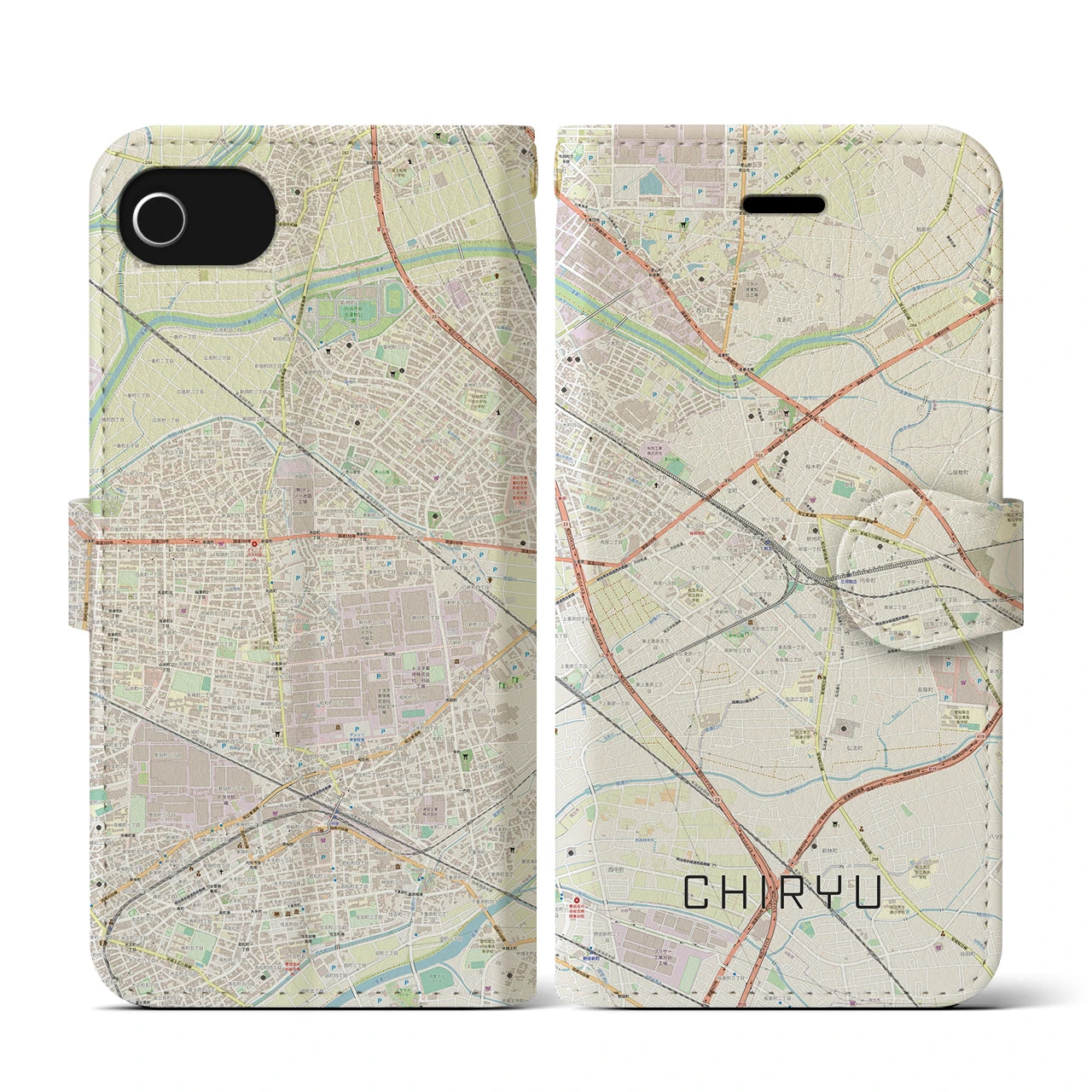 【知立(愛知県)】地図柄iPhoneケース(手帳タイプ)ナチュラル・iPhone SE(第3 / 第2世代) / 8 / 7 / 6s / 6 用
