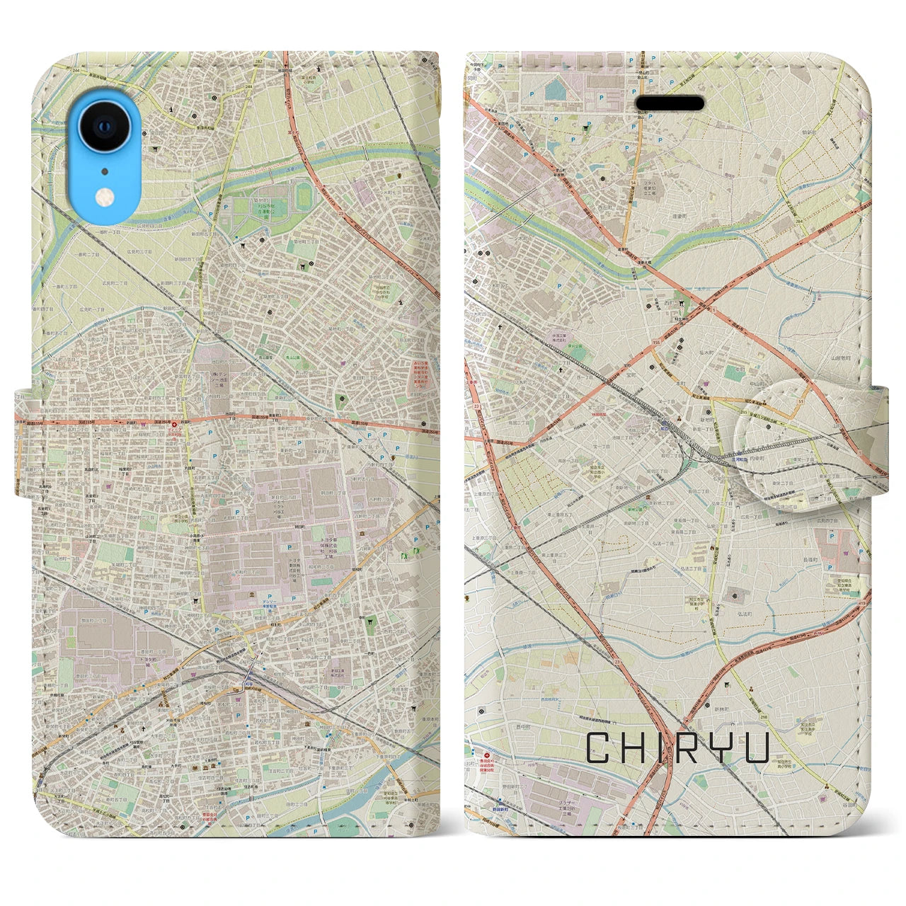 【知立(愛知県)】地図柄iPhoneケース(手帳タイプ)ナチュラル・iPhone XR 用