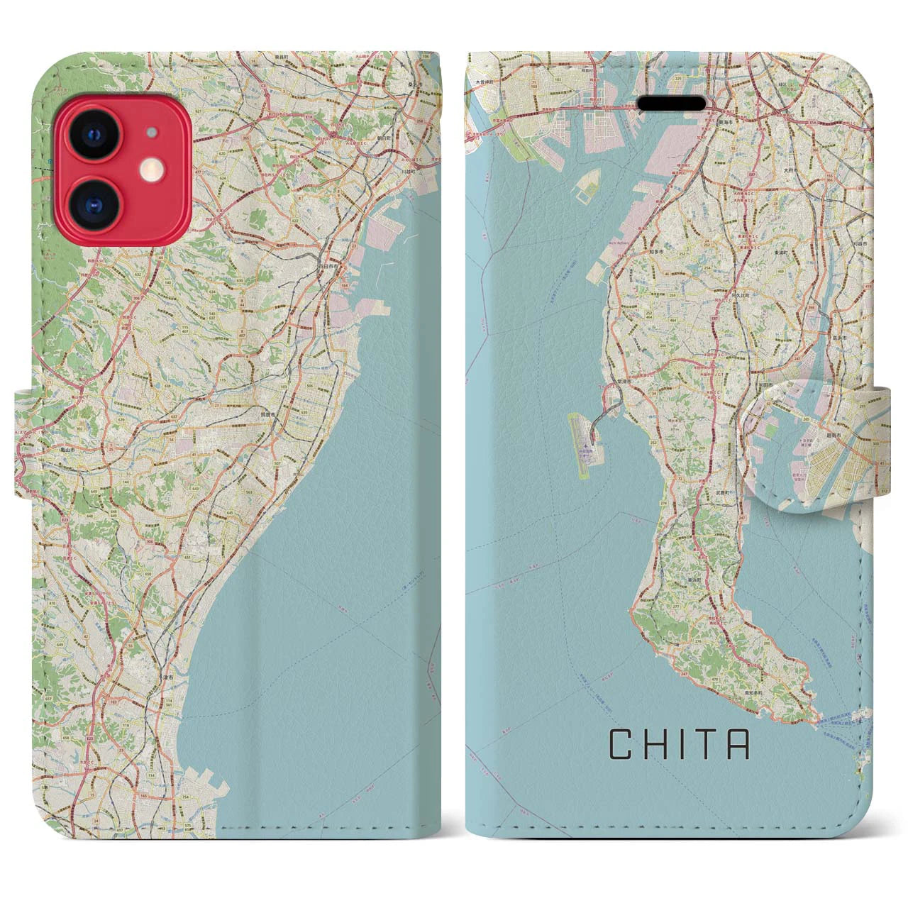 【知多2(愛知県)】地図柄iPhoneケース(手帳タイプ)ナチュラル・iPhone 11 用