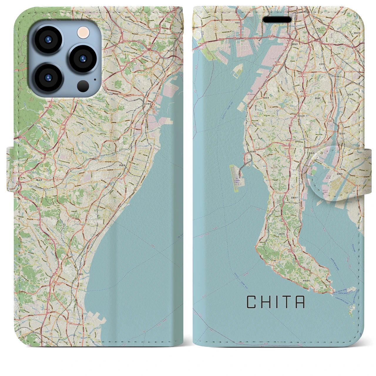 【知多2(愛知県)】地図柄iPhoneケース(手帳タイプ)ナチュラル・iPhone 13 Pro Max 用
