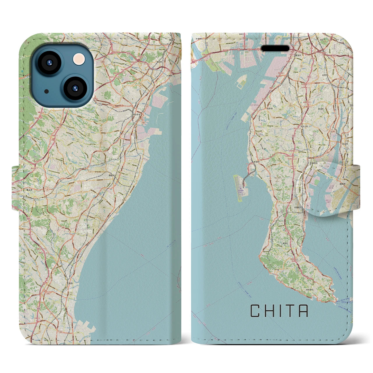 【知多2(愛知県)】地図柄iPhoneケース(手帳タイプ)ナチュラル・iPhone 13 用
