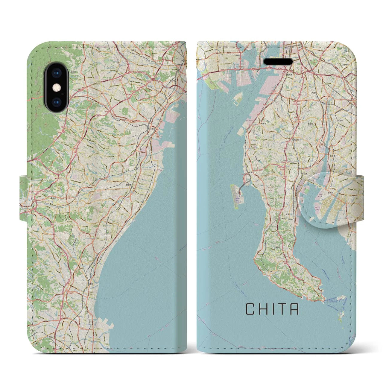 【知多2(愛知県)】地図柄iPhoneケース(手帳タイプ)ナチュラル・iPhone XS / X 用