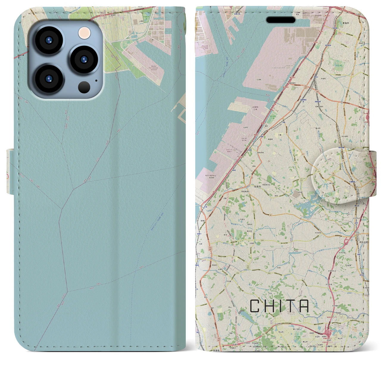 【知多(愛知県)】地図柄iPhoneケース(手帳タイプ)ナチュラル・iPhone 13 Pro Max 用