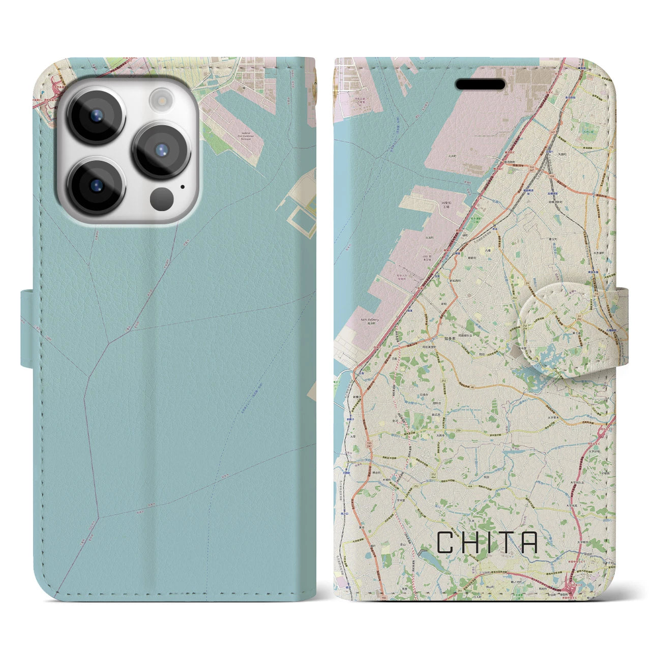 【知多(愛知県)】地図柄iPhoneケース(手帳タイプ)ナチュラル・iPhone 14 Pro 用