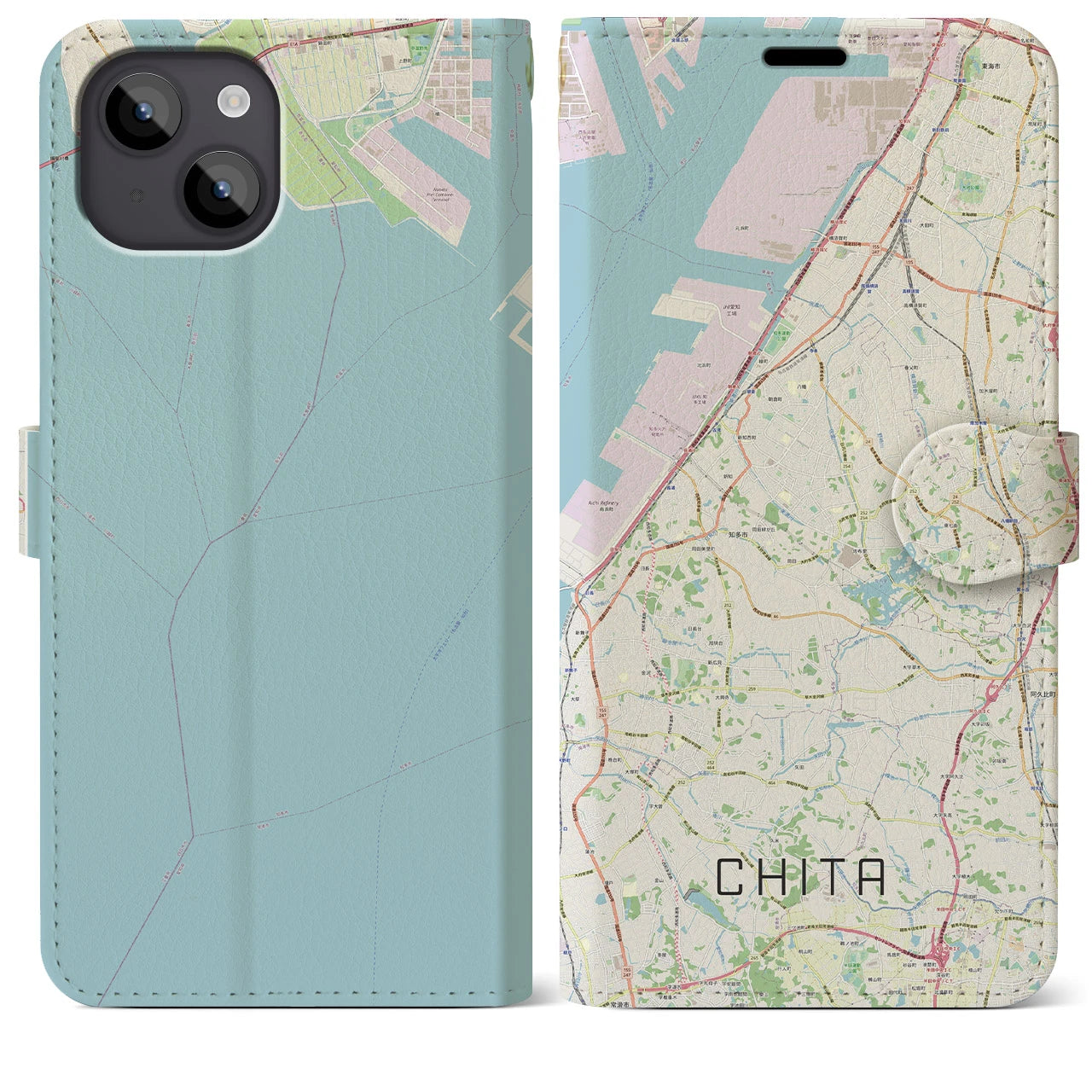 【知多(愛知県)】地図柄iPhoneケース(手帳タイプ)ナチュラル・iPhone 14 Plus 用