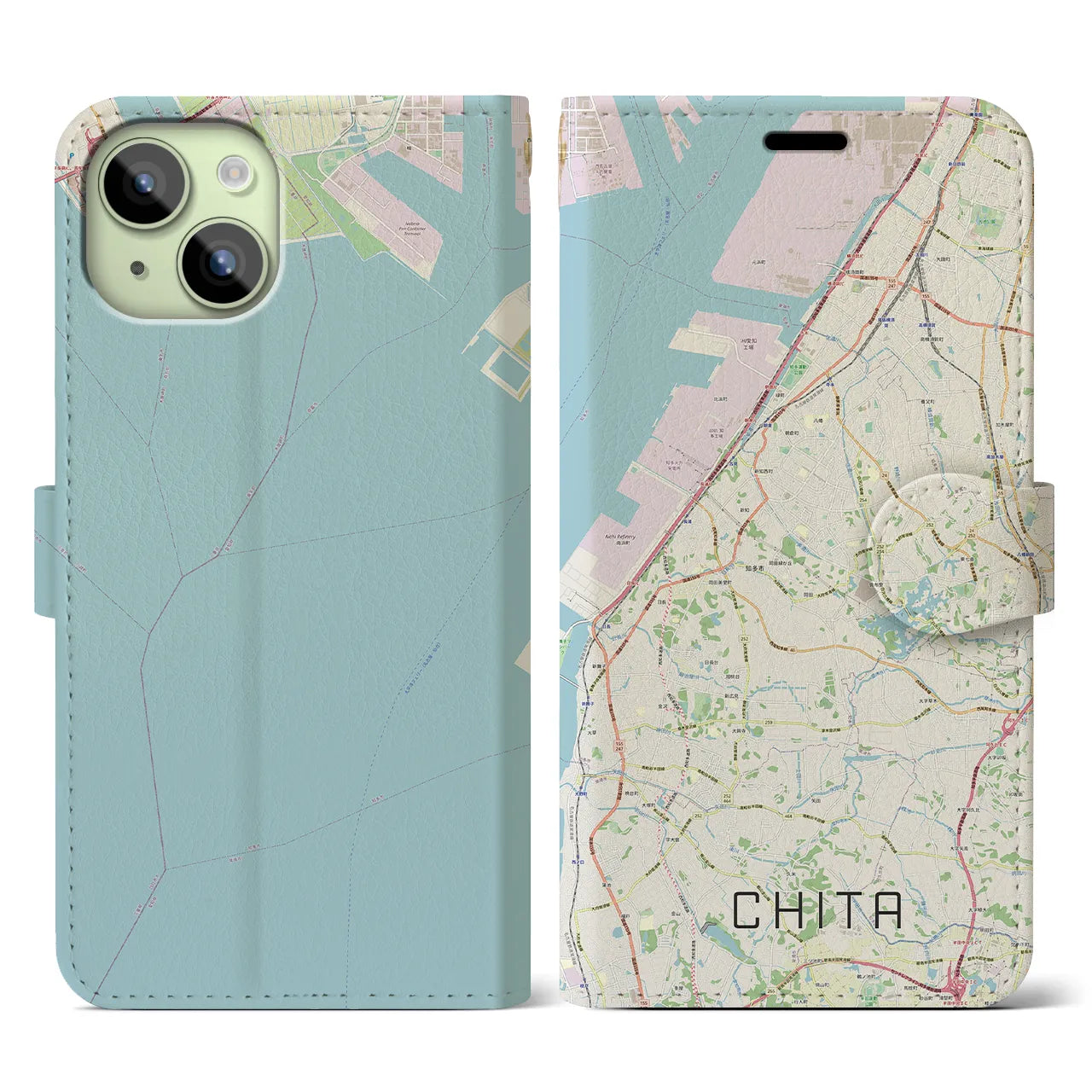 【知多(愛知県)】地図柄iPhoneケース(手帳タイプ)ナチュラル・iPhone 15 用
