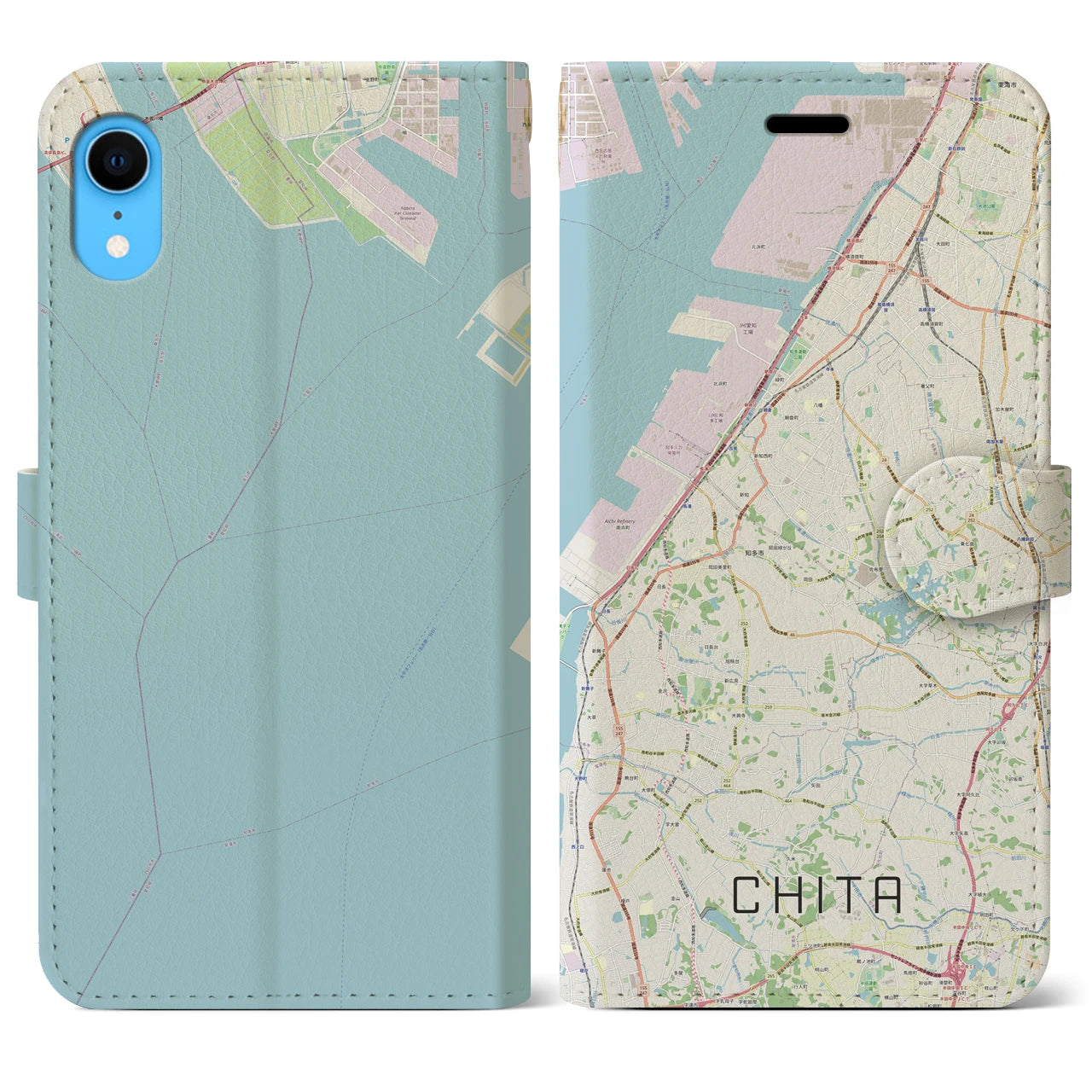 【知多(愛知県)】地図柄iPhoneケース(手帳タイプ)ナチュラル・iPhone XR 用