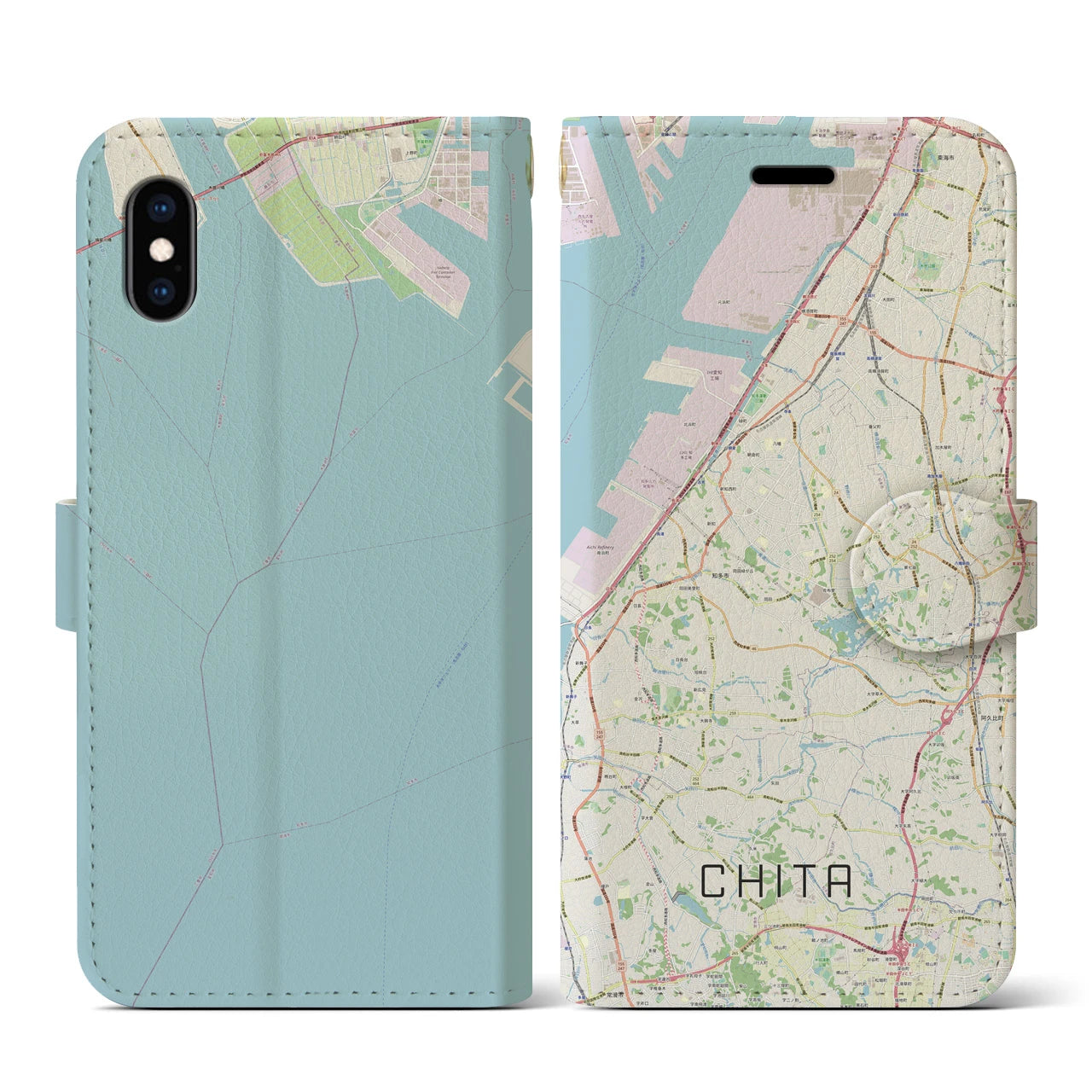 【知多(愛知県)】地図柄iPhoneケース(手帳タイプ)ナチュラル・iPhone XS / X 用