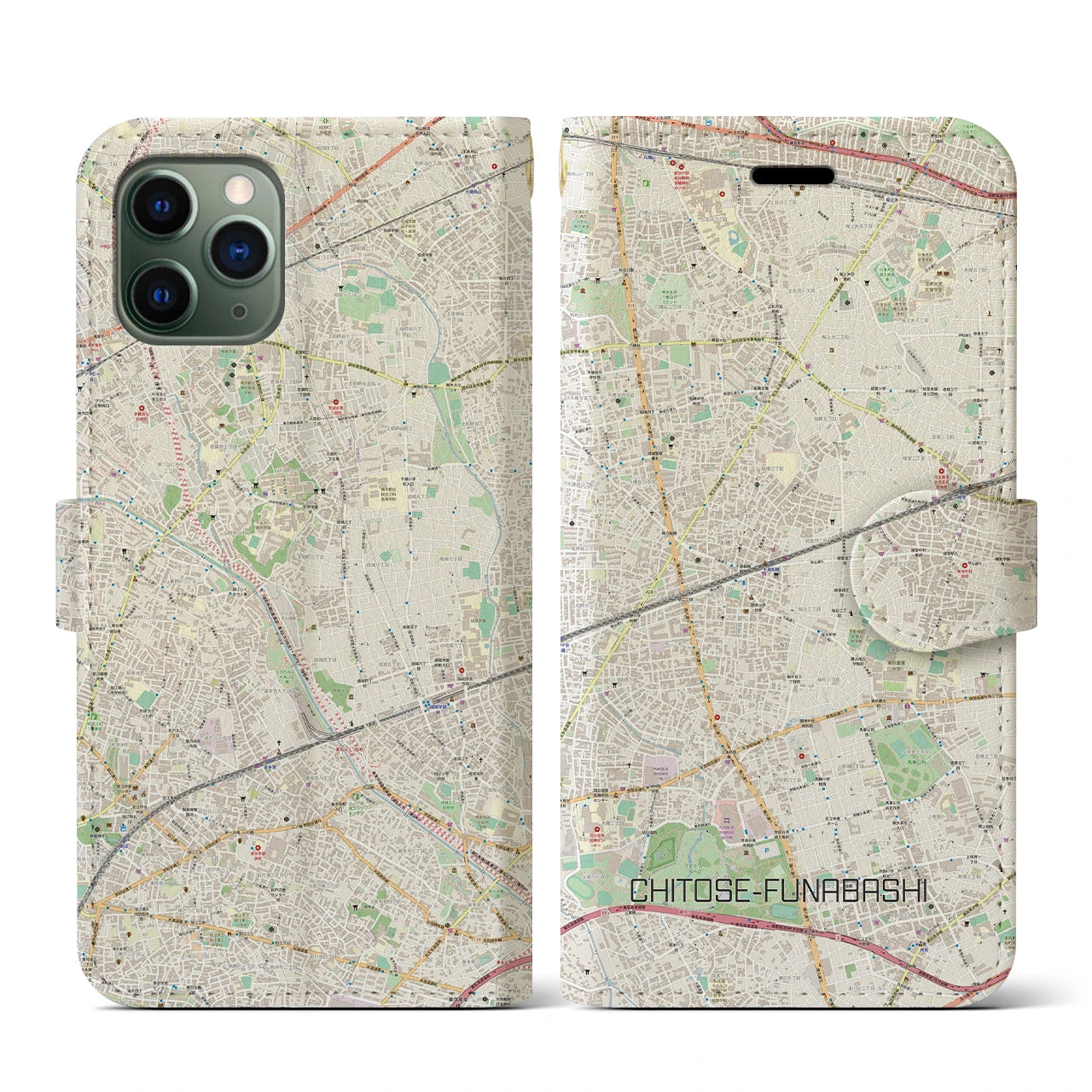 【千歳船橋(東京都)】地図柄iPhoneケース(手帳タイプ)ナチュラル・iPhone 11 Pro 用