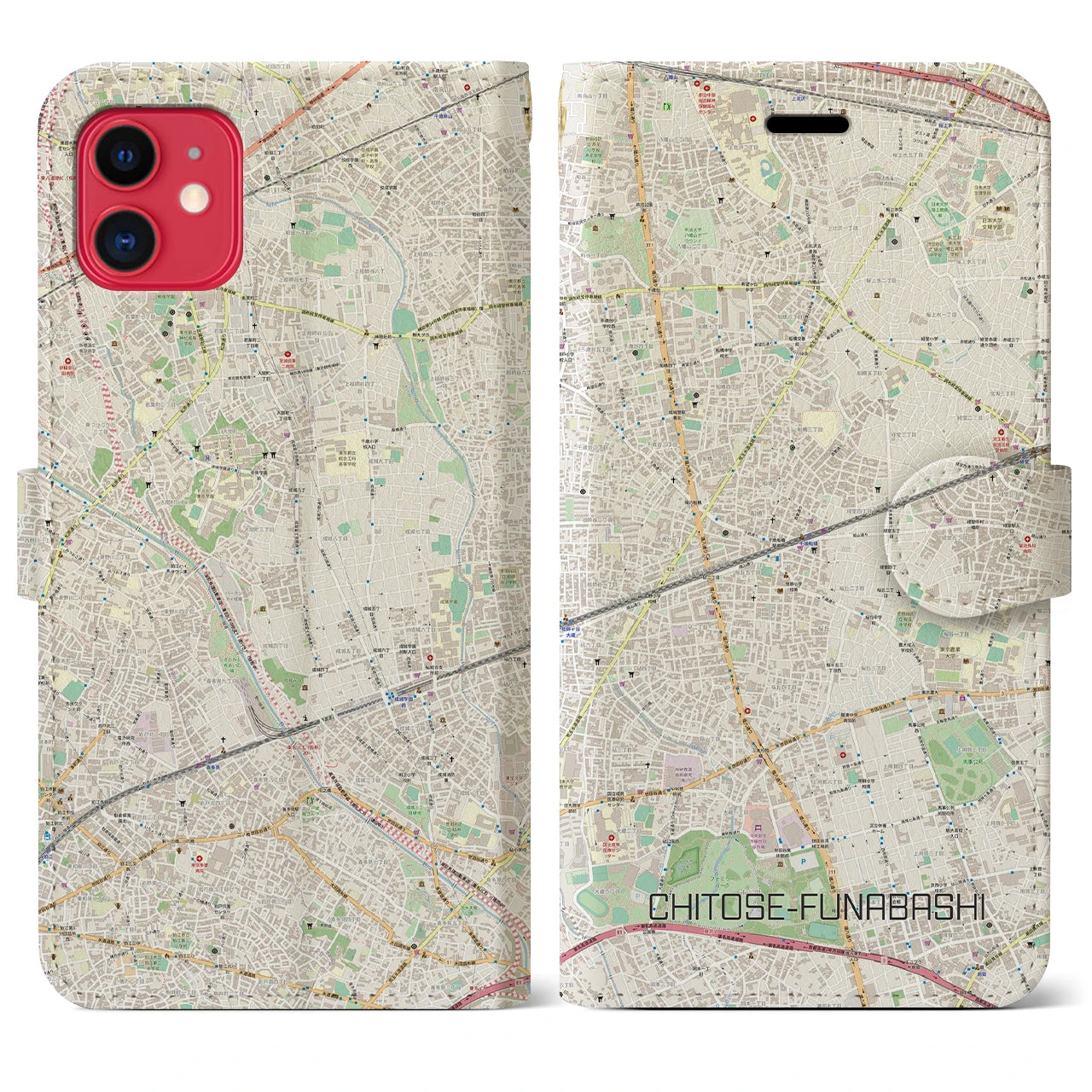 【千歳船橋(東京都)】地図柄iPhoneケース(手帳タイプ)ナチュラル・iPhone 11 用