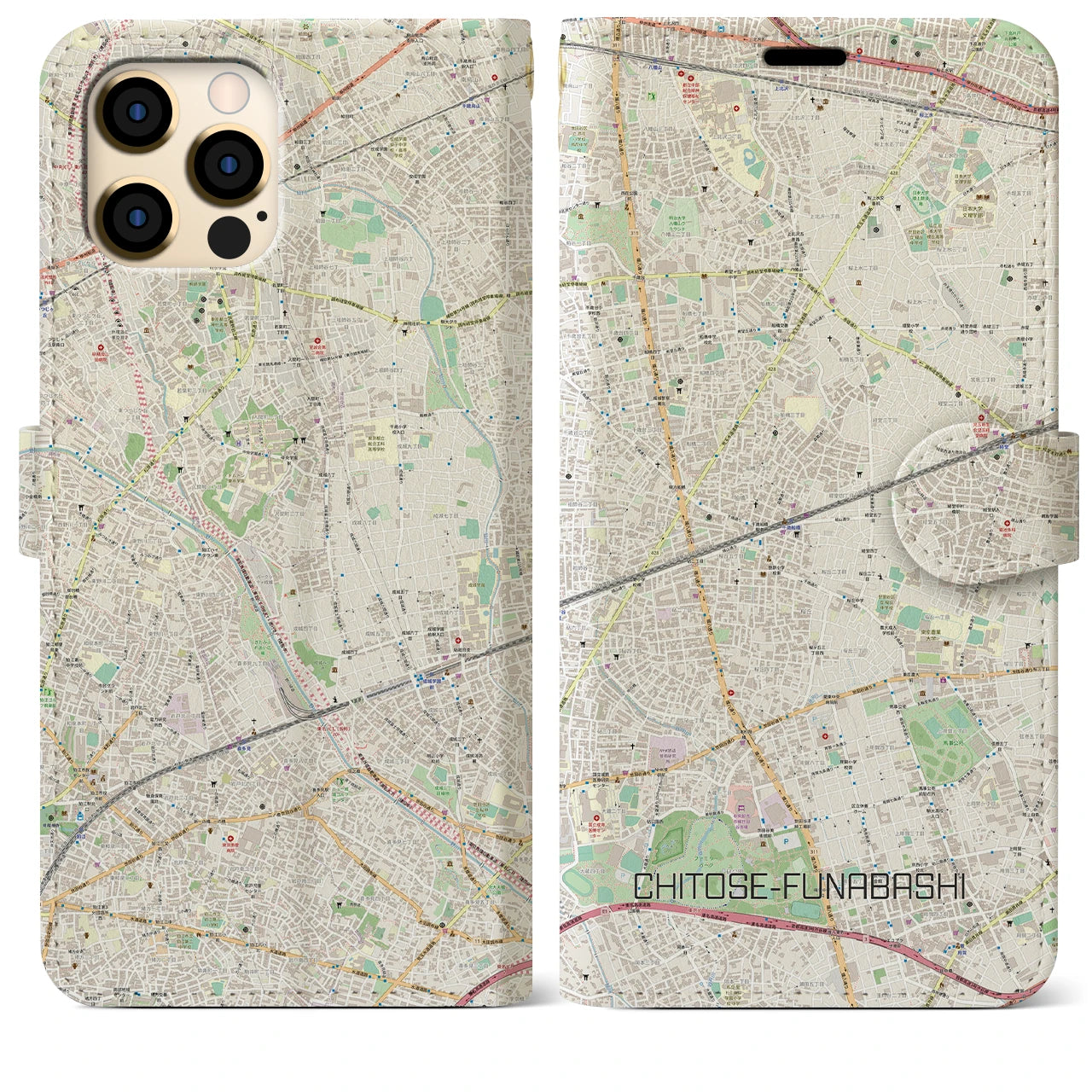 【千歳船橋(東京都)】地図柄iPhoneケース(手帳タイプ)ナチュラル・iPhone 12 Pro Max 用