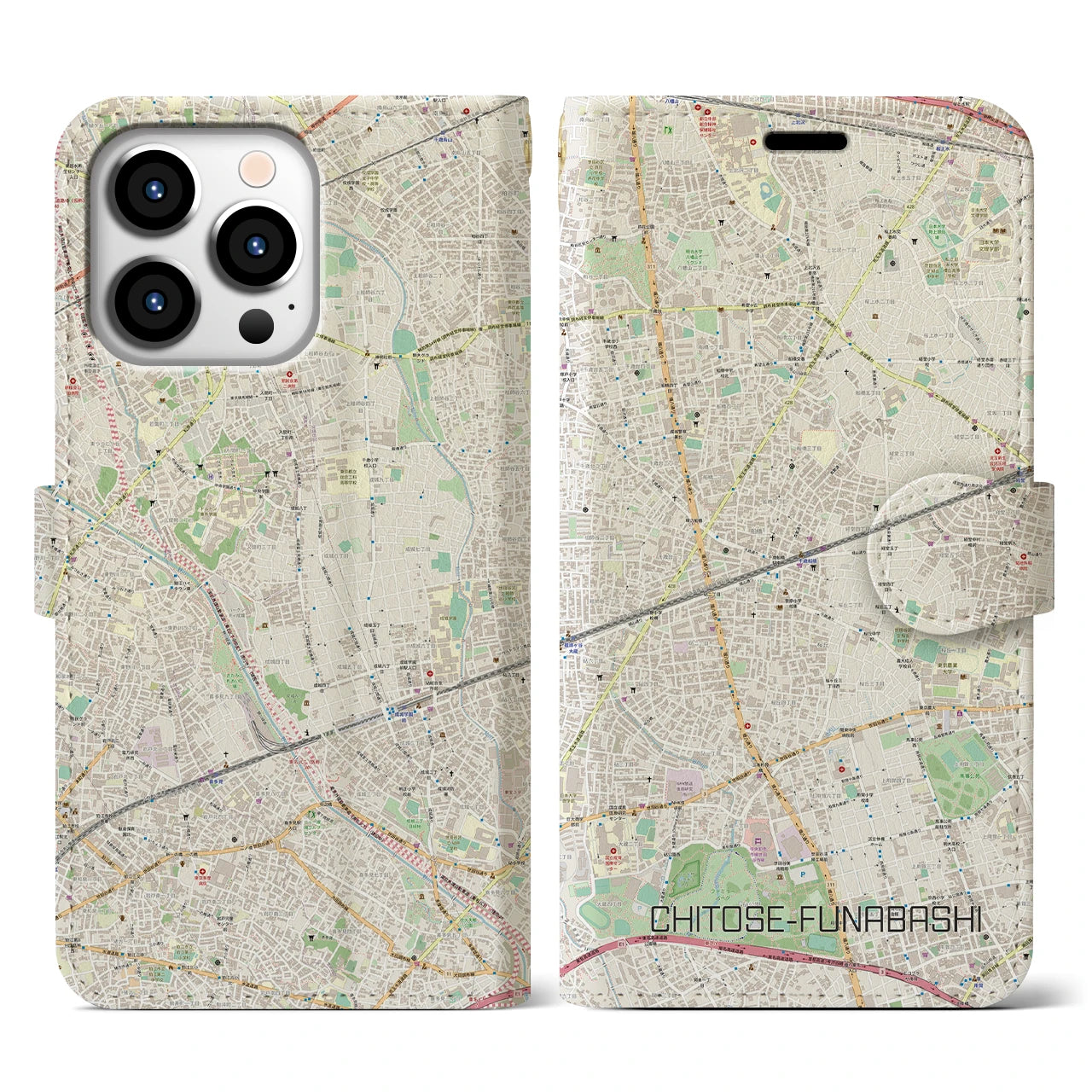 【千歳船橋(東京都)】地図柄iPhoneケース(手帳タイプ)ナチュラル・iPhone 13 Pro 用