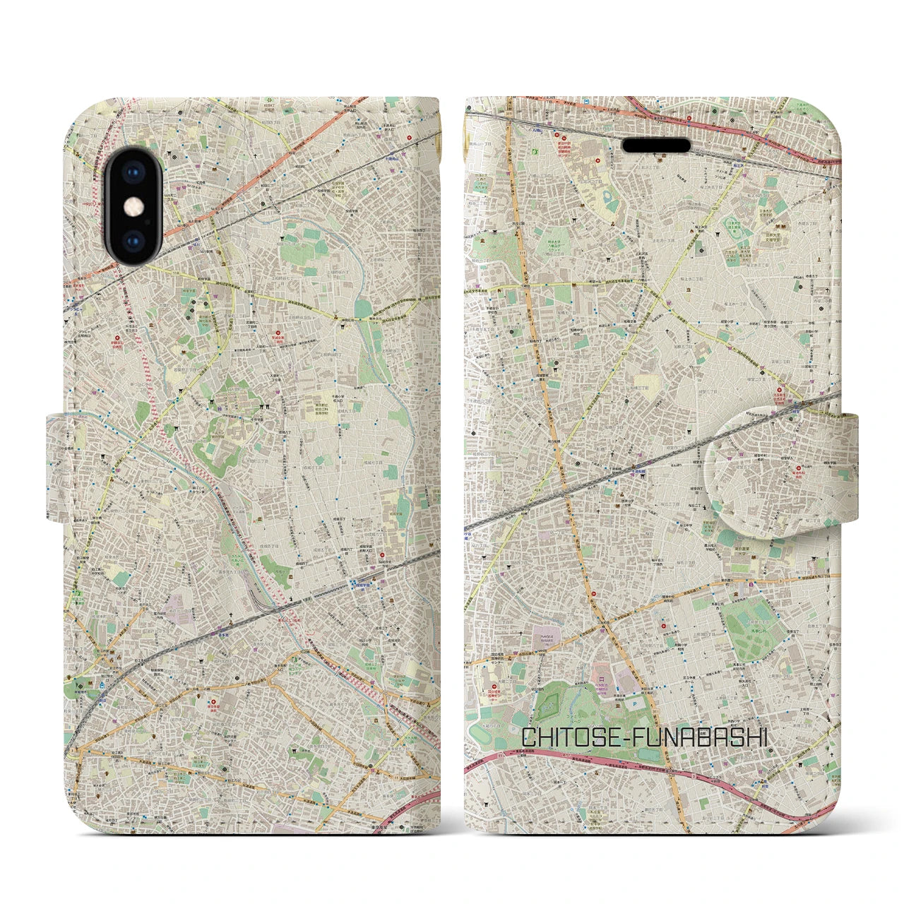 【千歳船橋(東京都)】地図柄iPhoneケース(手帳タイプ)ナチュラル・iPhone XS / X 用