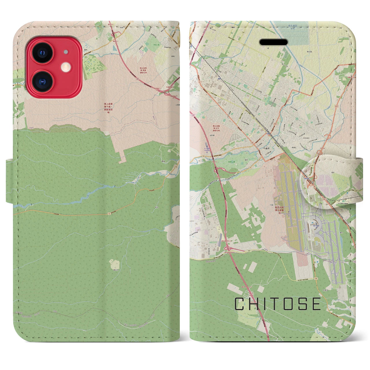 【千歳(北海道)】地図柄iPhoneケース(手帳タイプ)ナチュラル・iPhone 11 用