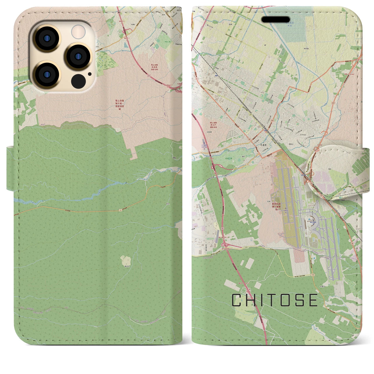 【千歳(北海道)】地図柄iPhoneケース(手帳タイプ)ナチュラル・iPhone 12 Pro Max 用