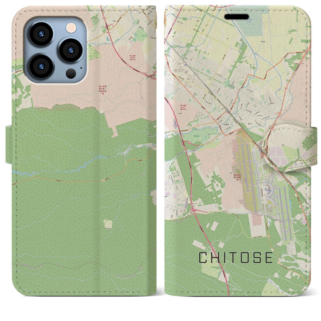 【千歳(北海道)】地図柄iPhoneケース(手帳タイプ)ナチュラル・iPhone 13 Pro Max 用