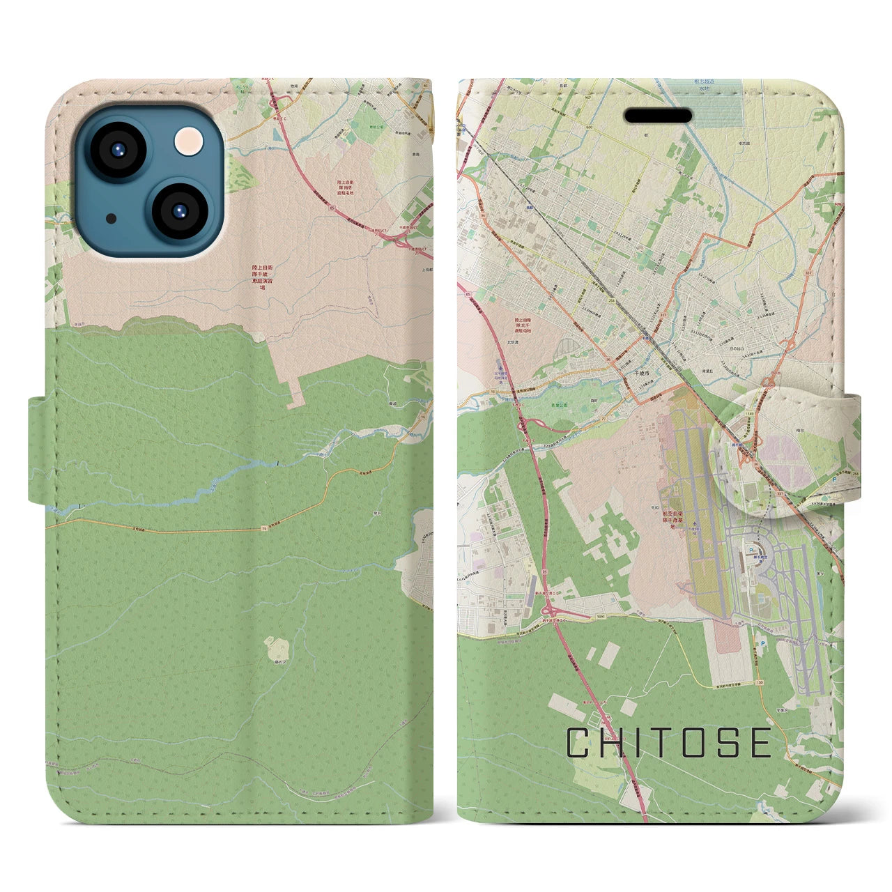 【千歳(北海道)】地図柄iPhoneケース(手帳タイプ)ナチュラル・iPhone 13 用