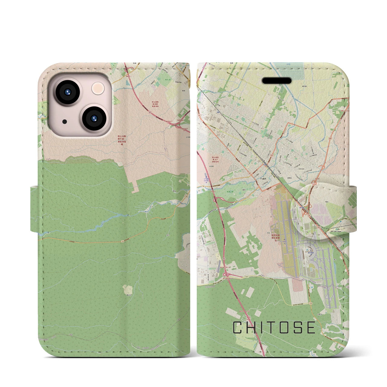 【千歳(北海道)】地図柄iPhoneケース(手帳タイプ)ナチュラル・iPhone 13 mini 用