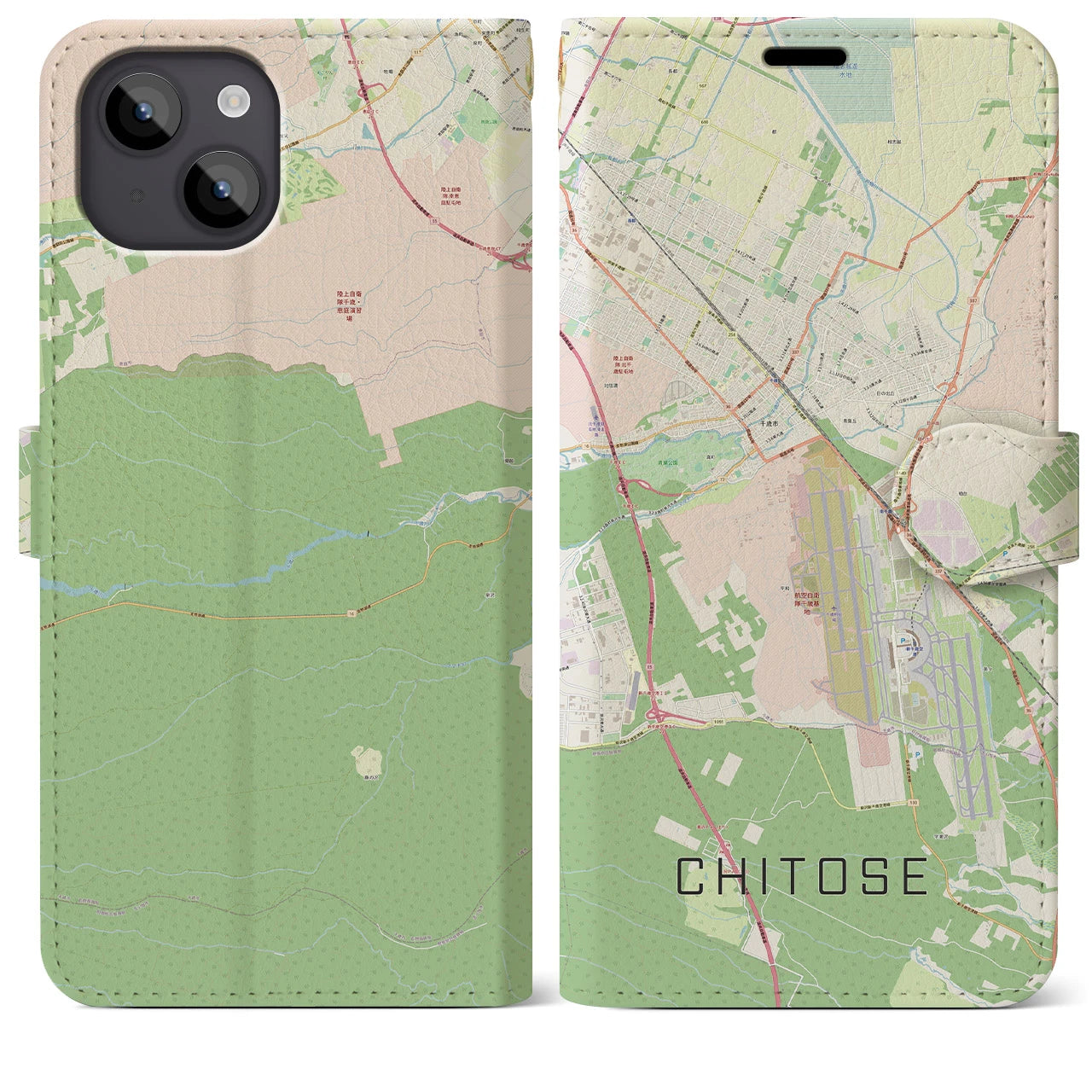 【千歳(北海道)】地図柄iPhoneケース(手帳タイプ)ナチュラル・iPhone 14 Plus 用
